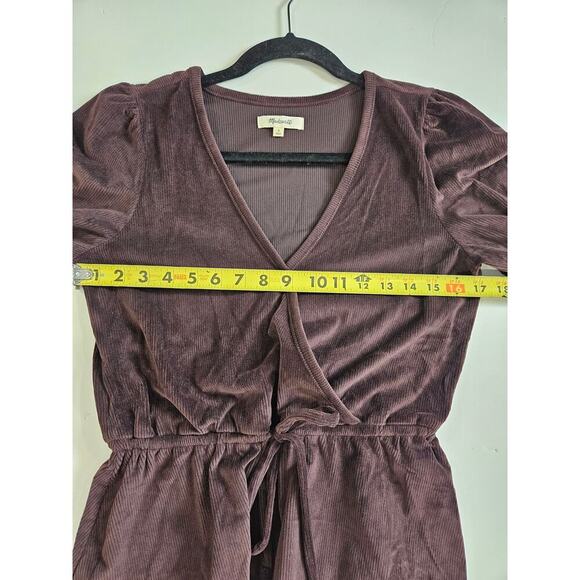 Madewell Womens Faux Wrap Velvet Blouse Top V Neck Tie Brown Small - Picture 4 of 7